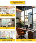 Various window setups: bedroom, living room, kitchen, and office, showcasing suitable applications for Concealed Casement Hinge.