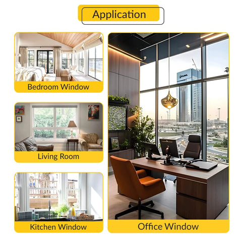 Various window setups: bedroom, living room, kitchen, and office, showcasing suitable applications for Concealed Casement Hinge.