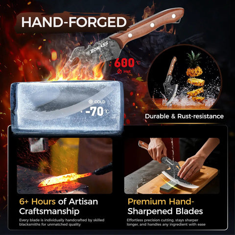 Viking Style Hand Forged 7.9 Inch Meat Cleaver Knife With Hammered Blade showing craftsmanship and temperature durability