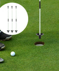 Portable Golf Flagstick For Putting Green with Detachable Fiberglass Pole, setup on grass beside golf ball, lightweight design.