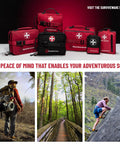 Surviveware 238-pcs comprehensive survival first aid kit in red and black pouches with logos
