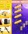 80mm Aperture 500mm Refractor Telescope For Adults And Kids With Fully Multi Coated Optics Easy Setup Bright Clear Views Kid Friendly Beginner Telescope For Astronomy Education And Weekend Sky Watching, aluminum tripod