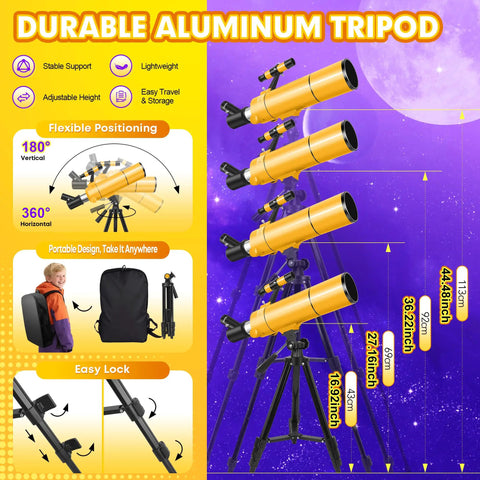 80mm Aperture 500mm Refractor Telescope For Adults And Kids With Fully Multi Coated Optics Easy Setup Bright Clear Views Kid Friendly Beginner Telescope For Astronomy Education And Weekend Sky Watching, aluminum tripod