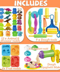 Kids 31 Piece Dough Tools Set with Rolling Pins, Spaghetti Maker, Clay Accessories, 3D Dino Animal and Fruit Molds for DIY Fun