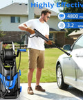 Man using New Upgrade Beast Power Washer With 4 Quick Connect Nozzles 3.2 GPM Inlet Hose 500ml Soap Tank for car cleaning