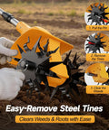 Cordless Tiller Cultivator For Lawn And Garden, 330 RPM Electric Garden Tiller With easy-remove steel tines in action