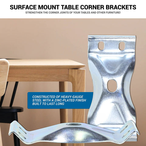 Real Deal Heavy Duty Surface Mount Corner Brackets For Table Aprons And Leg Bracing Crafted From Zinc Plated Steel For Tough Furniture Builds And Quick Shop Fixes