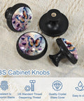 Four Pack Butterfly And Thistle Crystal Glass Kitchen Cabinet Knobs, 1.37in diameter, ABS bodies, easy to mount for home decor.