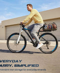 Person cycling with Adjustable Rear Bike Carrier Rack With 20Lb Capacity Universal Extendable Aluminum Cargo Rack on rear