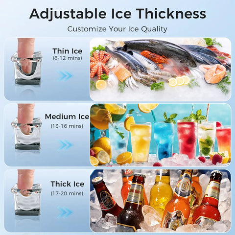 Adjustable Ice Thickness settings for Straight Fire Commercial Ice Maker Cranks Out 100 Pounds Daily With 33 Pounds Storage.