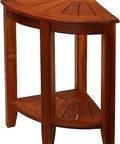 Elana Tall Corner Spa Shower Stool In Solid Teak Wood 24 Inch Height Dope Space Saving Corner Bath Bench For Indoor Or Outdoor Showers Doubles As Storage Shelf No Assembly Required Durable Teak Construction. Solid teak corner design with shelf visible.