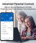 Mother and daughter using laptop with Beast Speed WiFi 7 Router app on smartphone, demonstrating parental controls.