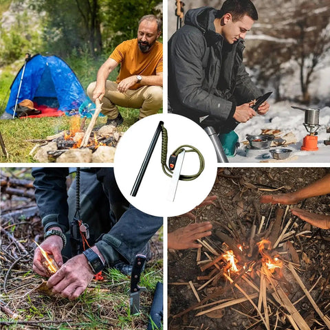6 Inch Survival Fire Starter Ferro Rod With 3/8 Inch By 6 Inch Size in use for camping and outdoor fire starting