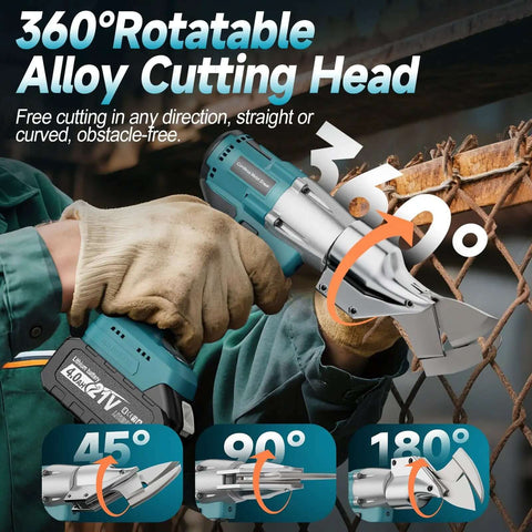 Cordless Sheet Metal Cutter With Dual 4Ah Batteries Brushless Electric Metal Cutting Scissors Tool 360 Degree Rotating