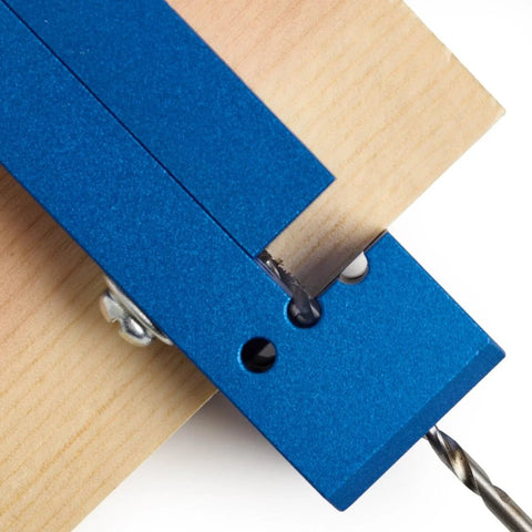 Blue aluminum Derby Car Drill Jig For Precise Axle Holes Create Straight Or 2.5 Degree Angled Holes And Raised Wheel Holes close-up
