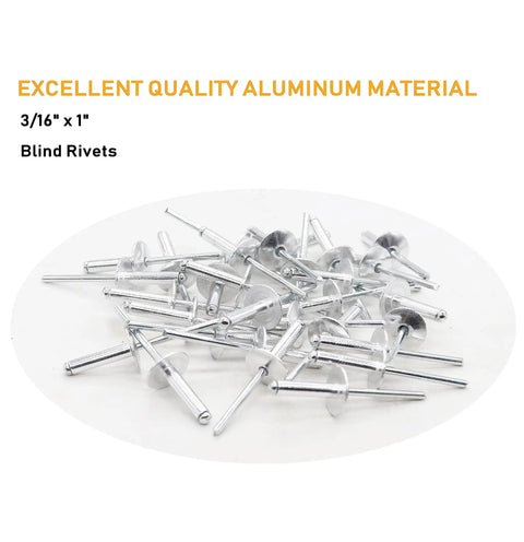 Large Flange Aluminum Blind Rivets Three Sixteenth Inch By One Inch Pop Rivets With Five Eighth Inch Flange Diameter And 15 To 20mm Grip 60 Pack