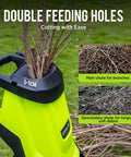 Powerful 15 Amp Electric Wood Chipper And Mulcher For Yard Work With One Point Eight Inch Capacity showing double feeding holes