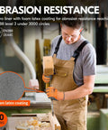 ANSI A3 Cut Resistant Gloves With Latex Rubber Coated Grip For Gardening, Construction And Warehouse Work, Durable All Purpose Hand Protection For Moving And Lifting, Plumbing And Logistics, Size Large Orange worn by man chiseling wood