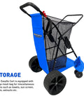 Grab And Go Heavy Duty Beach Cart Folding Wagon With Sand Wheels And Umbrella Holder That Holds Four Chairs, blue storage pouch.