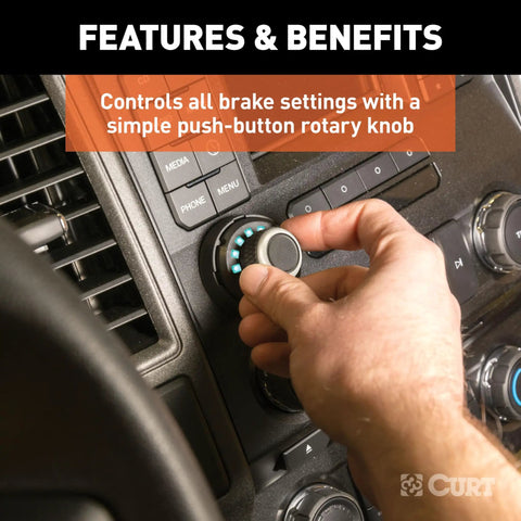 Proportional Trailer Brake Controller Featuring Slick Dash Mounted Rotary Knob being adjusted in a vehicle dashboard.