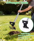 2 In 1 Weed Puller And Garden Hoe With Adjustable Long Handle For Standing Uprooting, Ergonomic grip, five-pronged design