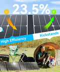 Ultra Lightweight 6 Lb 100W Portable Solar Panel Foldable with Handy Handle for Camping Power, shown in outdoor setting.