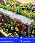 Slick Clear Aquarium Lid Clips 16 Piece Set For Rimless Fish Tank Glass Covers and Acrylic Hoods, clear clips securing top of tank.