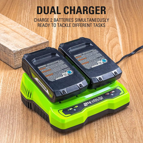Dual port charger with two USB power bank batteries from 24V Brushless Cordless Impact Driver Kit With 2650 Inch Pounds Torque
