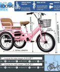 Three Wheel Kids Bicycle For Ages Three To Ten, Tandem Trike With Passenger Seat, Dual Brakes, Adjustable Handlebar And Saddle
