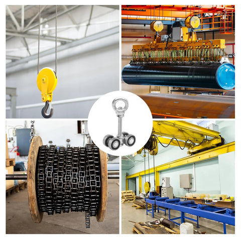 Four Wheel Trolley Assembly Rollers for One and Five Eighths Inch Wide Strut Channel with Silent Strut Operation in industrial setting