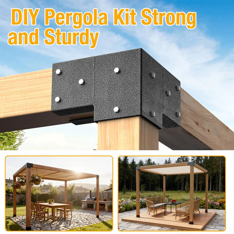 Beefed Up 4x4 3 Way Pergola Brackets Kit For Gazebos And Patios, Corner Brackets For Wooden Beams, Fits Standard 3.65 By 3.65 Posts, Outdoor Deck And Log Cabin Construction, 4 Pieces