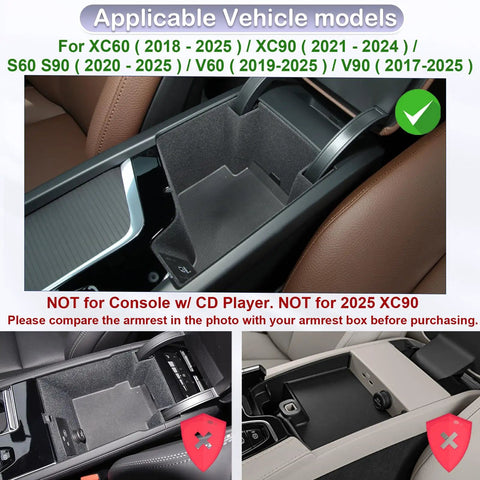 Center Console Organizer Tray For Volvo XC60 XC90 S60 S90 V60 V90 2018-2025 2021-2024 2020-2025 Armrest Insert Middle Console Storage