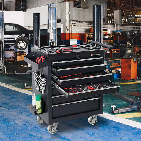 Heavy Duty Industrial 4X2 Swivel Caster Wheels With Galvanized Steel And Cast Iron Hub 3200 lb Load Capacity Beast Mode Quad Set on tool cart.