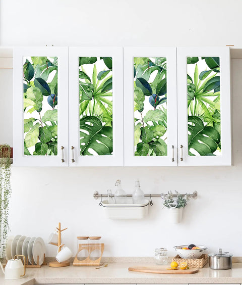 Tropical Wallpaper Peel And Stick Palm Leaves Jungle Forest Removable Wall Decor 17.7 Inch By 118 Inch on kitchen cabinets