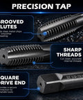 Top Shelf Sae Thread Repair Kit With Hss Drill Bits And Iron Tough Taps shows precision tap with grooved flutes and sharp threads.