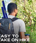 Hiker with backpack carrying Carbon Fiber Travel Pole For Beach Metal Detecting Shovels Lightweight Universal Handle 3K