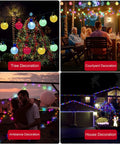 Outdoor Solar String Lights With 100 LED Over 40 Feet Of Bright Multi Color Crystal Globe Bulbs in various outdoor settings