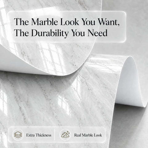 Marble Look Peel And Stick Contact Paper 39 Inch By 118 Inch White Vinyl Wallpaper rolled with reflective surface