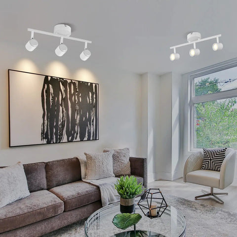 Living room with two Arcfox 24W Three Light LED Track Lighting Kit With Dimmable Rotatable Heads 3000K installed on ceiling