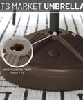 Fillable Bronze Patio Table Umbrella Base Built To Last And Heavy Duty With 3 Point 5 Pound Weight Fits One To One And A Half Inch Poles Rustproof UV Stabilized Polymer Weatherproof Design For Years Of Outdoor Use showing pole fitting feature