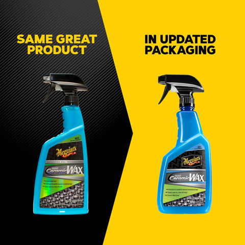 Easy Spray On Ceramic Wax For Cars With SiO2 Hybrid Barrier Technology Simple Hose And Towel Detail No Mess Quick Shine And Long Lasting Protection In A 26 Oz Bottle, old vs new packaging