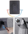 All In One Shower Faucet Set With Dual Square Shower Heads And Handheld Wand Diverter Hose And Pressure Balance Rough In Valve In Oil Rubbed Bronze For Easy Install And Premium Water Flow showing temperature control panel, faucet toggle, and spraying shower head.