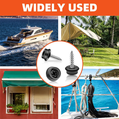 Marine Canvas Snaps Kit Stainless Steel 304 With 3 Eighth Inch Socket Screws Black Finish Built To Last 100 Pcs in use on boat and awning