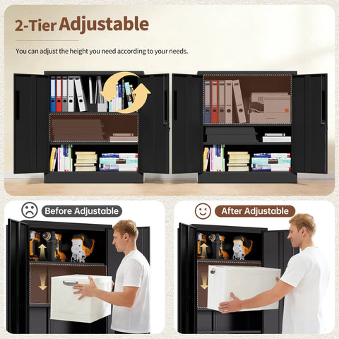 Beefy 36 Inch Steel Storage Cabinet With Two Doors And Two Adjustable Shelves, Locking Tool Cabinet for organized storage