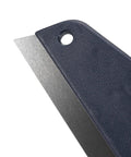 Close-up of 12-inch stainless steel edge of Paint Trim Guard Pro Grade with black handle for precise painting around trim and ceilings.