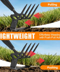 Two In One Heavy Duty Garden Hoe With Sixty Inch Adjustable Handle Stirrup Hoe And Cultivator Weeding Rake in use on grass