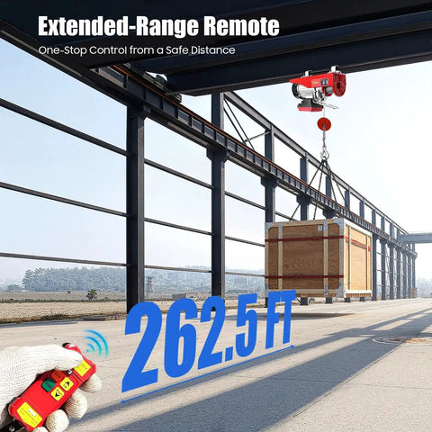 Shop Certified Electric Hoist With Wireless Remote And Twelve Meter Steel Rope 600kg Motorized Winch lifting wooden crate with remote.