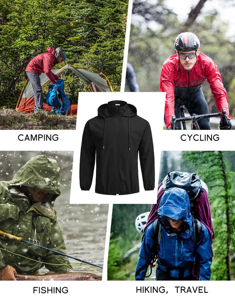 Mens Hooded Packable Rain Jacket Waterproof Breathable Windbreaker For Travel Golf And Hiking Ultralight Rain Gear Black Large Size