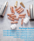 MB24KD MIG Welder Accessory Kit with copper tips, ceramic shunt, gas diffusers, and M6 nozzles for welding torch