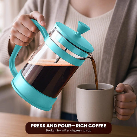French Press Espresso And Tea Maker With Triple Filters Stainless Steel Plunger And Heat Resistant Borosilicate Glass Carafe In Aqua 34 Ounce